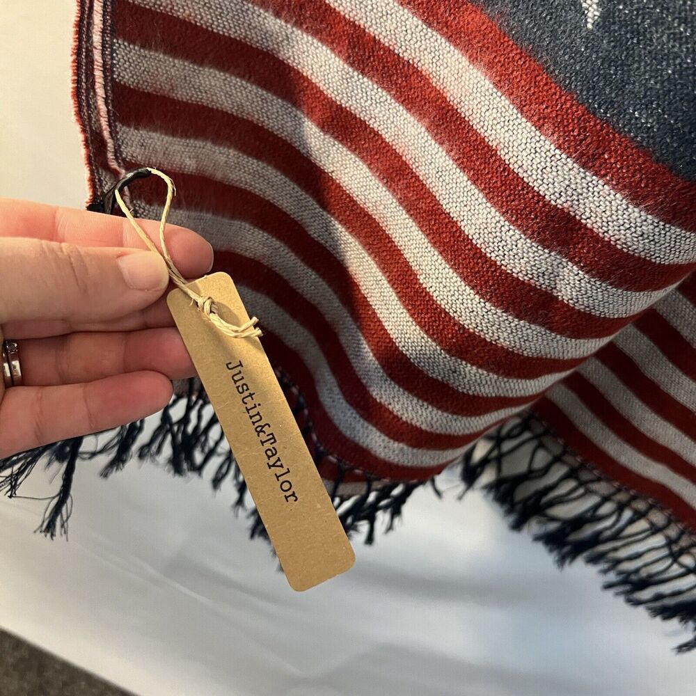 American Flag Scarf with tassels New 70" X 27" Hand wash 100% Acrylic - Picture 3 of 6